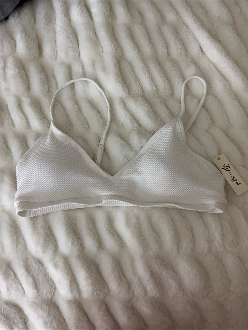Papaya White Textured Triangle Bikini Top